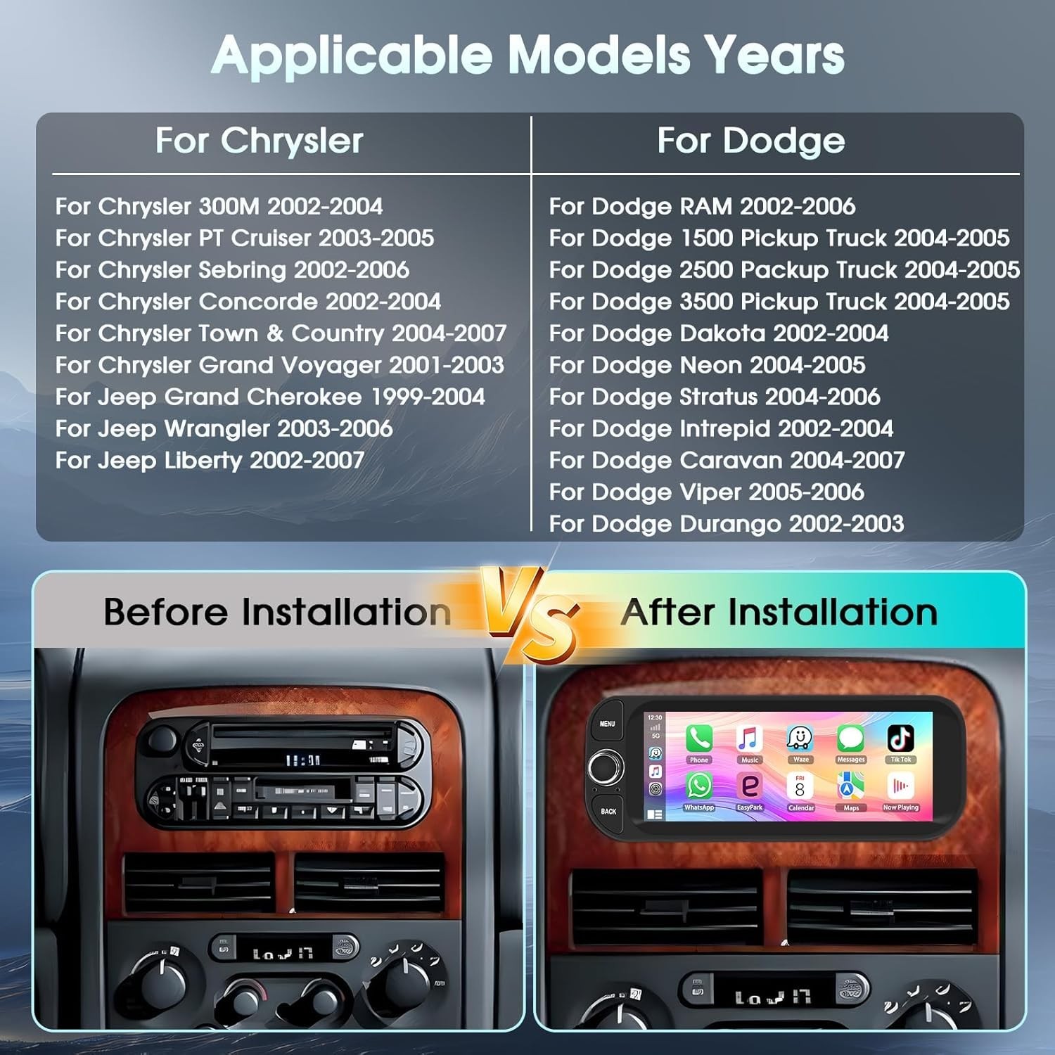 Android 15 Single DIN Car Stereo 6.86″ GPS CarPlay Auto Camera Jeep