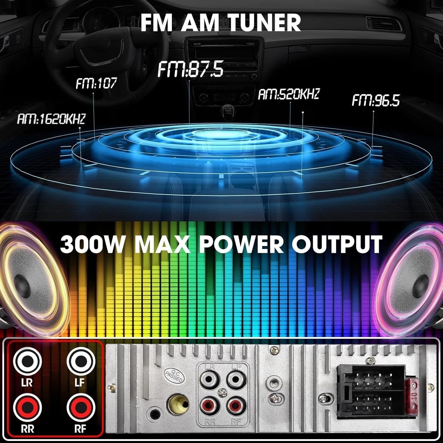 Single Din Car Stereo Bluetooth MP3 Player LCD 300W USB SD AUX Fast Charge