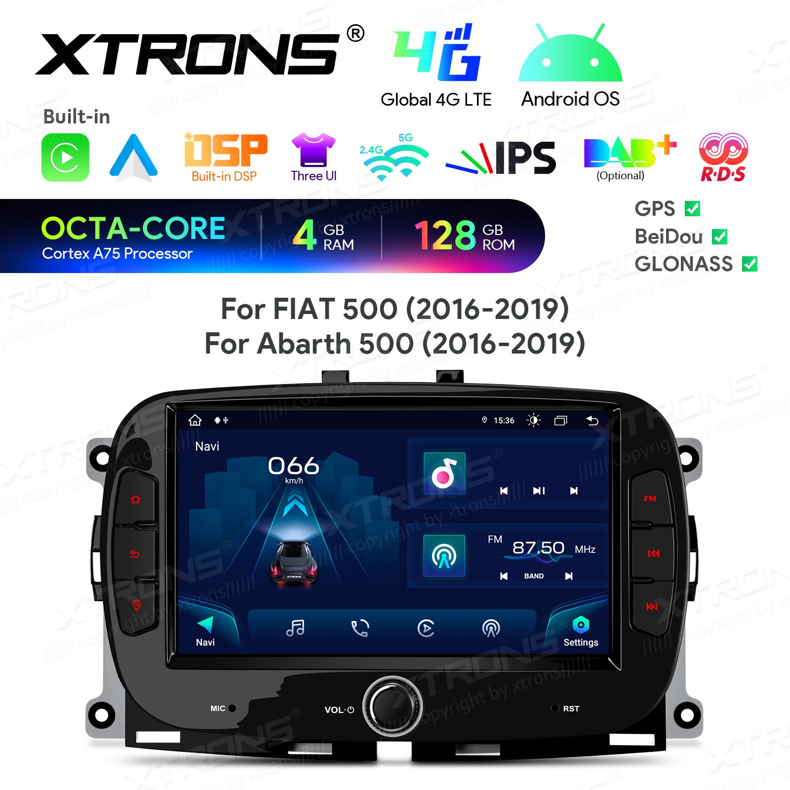 CarPlay For Fiat 500 Android 13 8-Core Car Stereo Radio RDS GPS 4G LTE WiFi 64GB