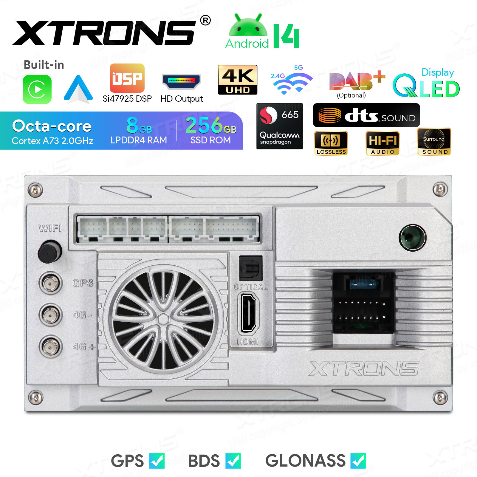 2 DIN Android 14 CarPlay Head Unit 8GB 256GB GPS DTS Sound 7″ Touchscreen WIFI
