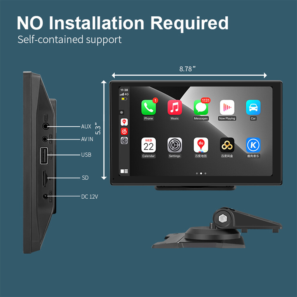 Portable Car Stereo 9″ Toouch screen Bluetooth GPS Wireless Carplay Android auto
