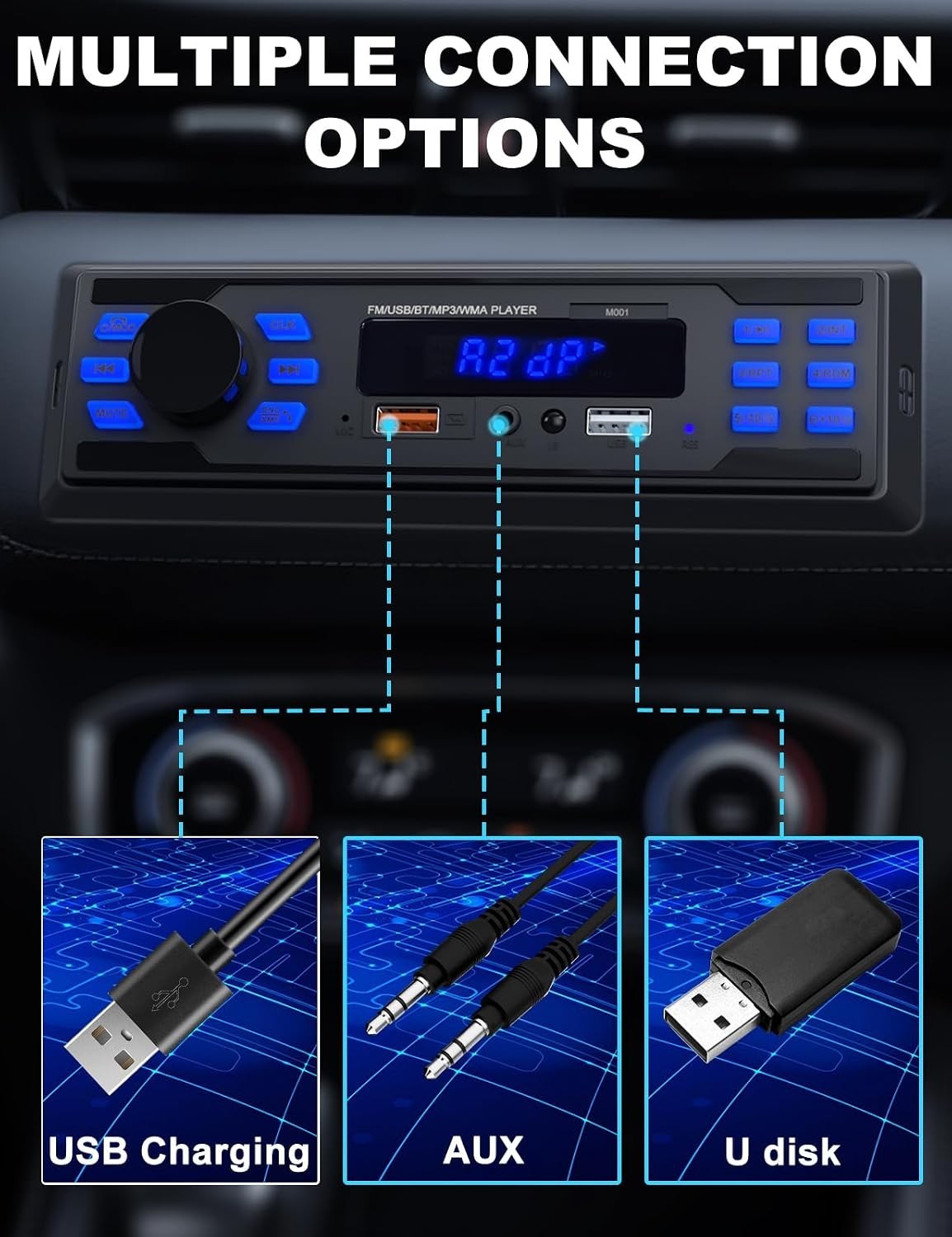 Hands-Free Bluetooth Car Stereo Receiver with USB and AUX Inputs | 40W Power