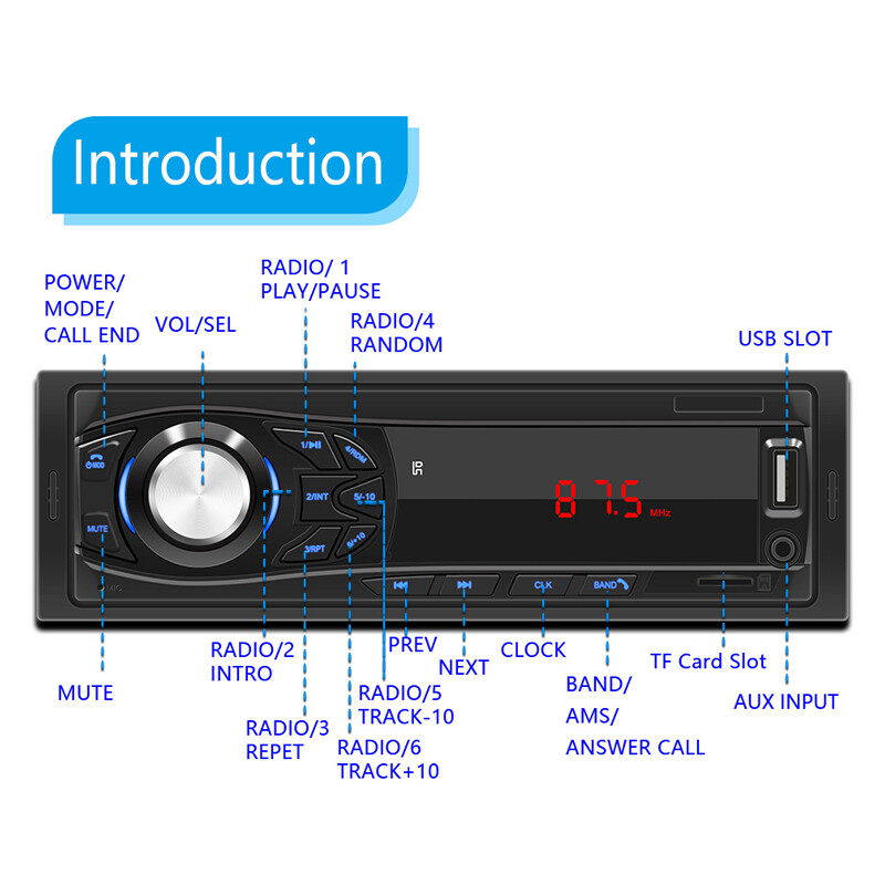 Single 1 Din Audio Digital Car Radio FM Charging USB/AUX/TF Bluetooth Player MP3