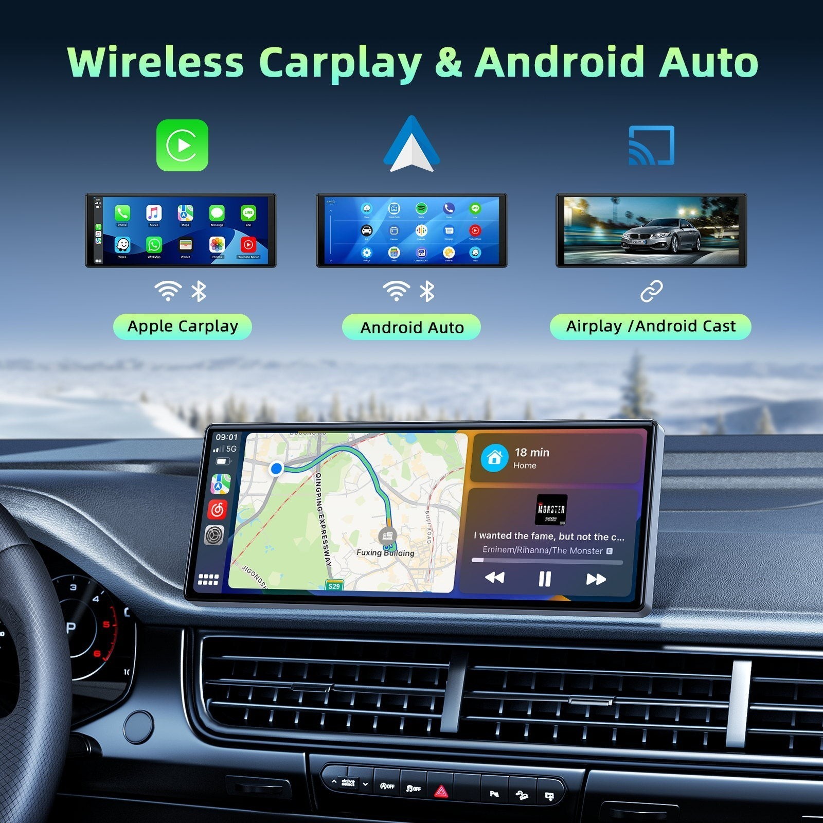 10.26″ Car Stereo Radio Portable Wireless Apple CarPlay Android Auto TouchScreen