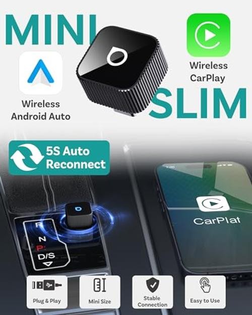 Mini Slim Wireless CarPlay & Android Auto Adapter – USB-A/USB-C Dual Port – 5s