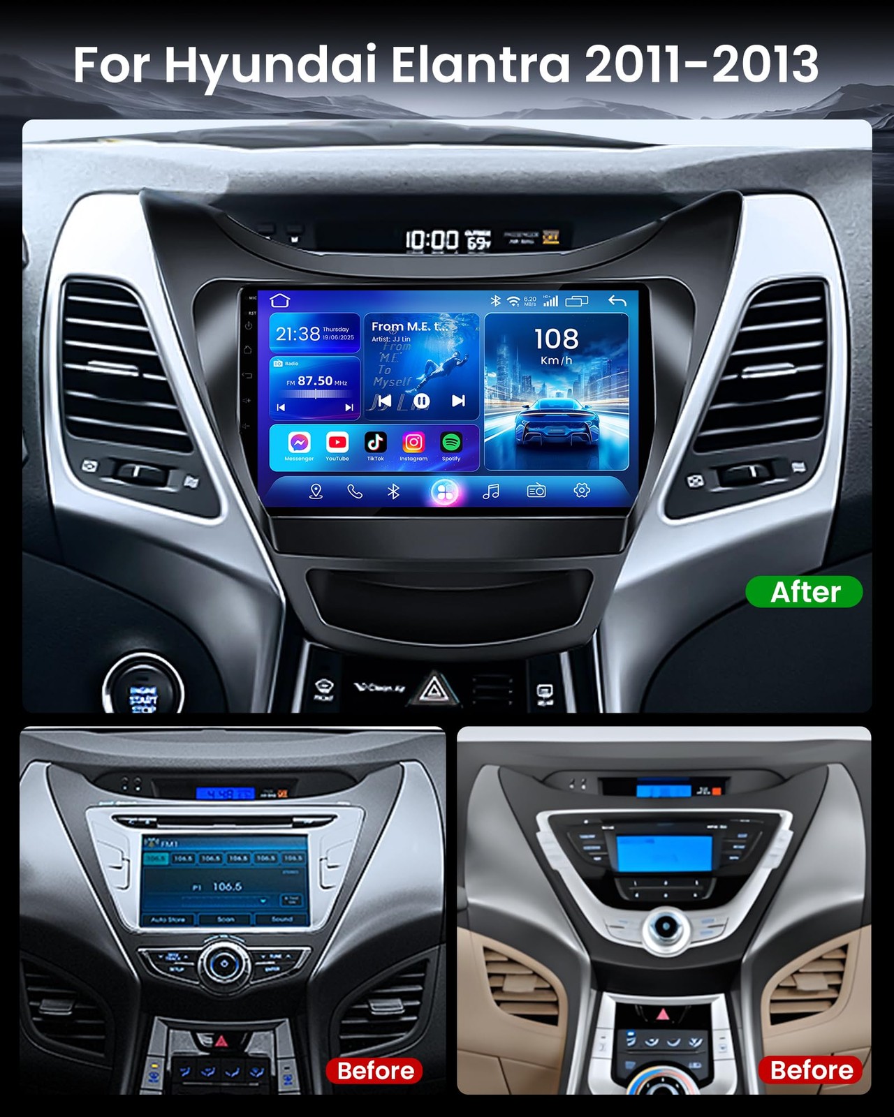 Fortdows 4G Ram64G Rom Car Radio For Hyundai Elantra 2011-2013 Android 13 Head