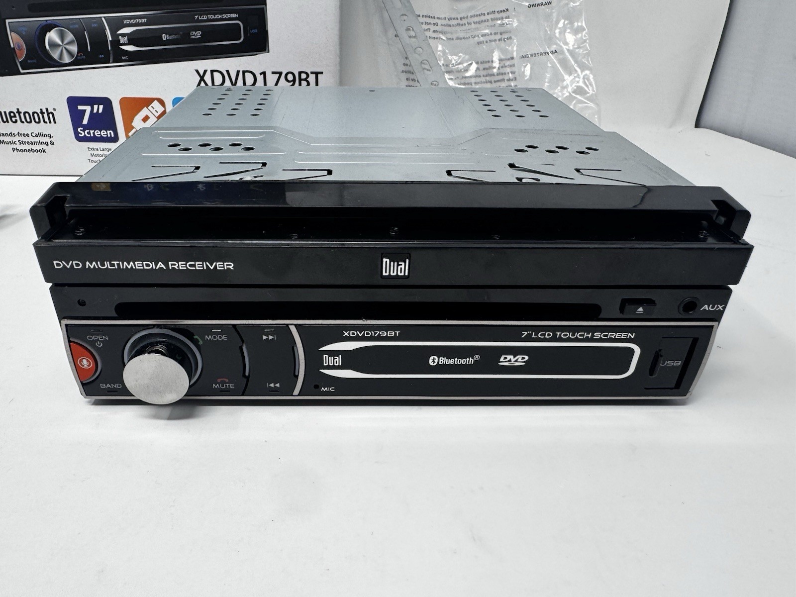 Dual XDVD179BT 7in Motorized Touchscreen Bluetooth DVD Car Stereo Single DIN