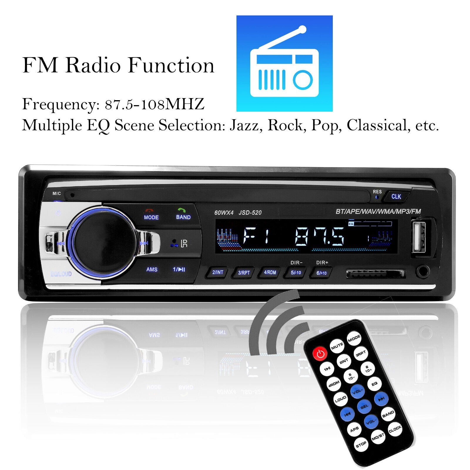 Car Sterio Radio MP3 Player with Bluetooth Audio In-Dash FM Aux Input Receiver