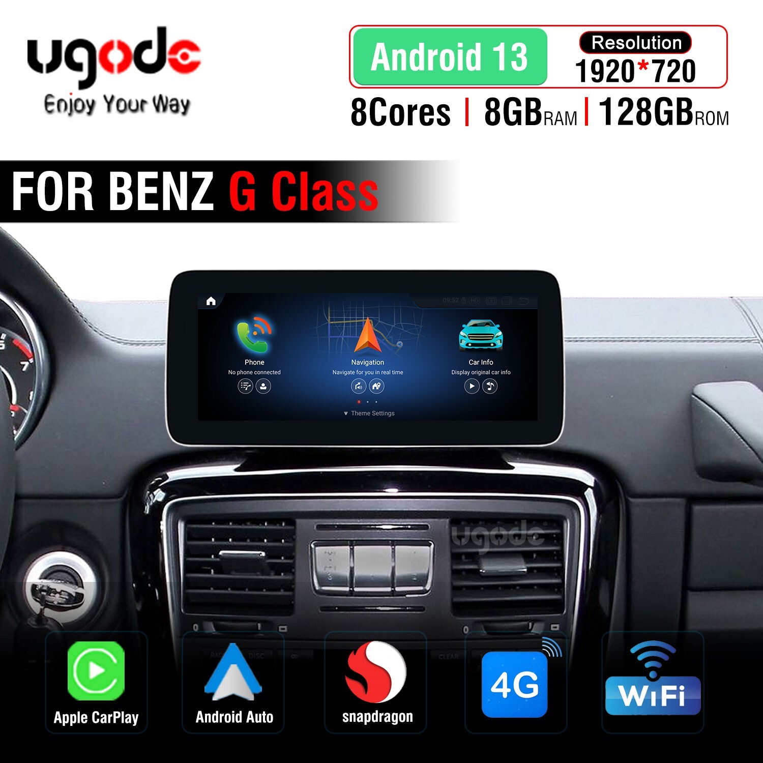 10.25inch Android13 Screen CarPlay Mercedes Benz G CLASS G63 8+128G NTG4.5