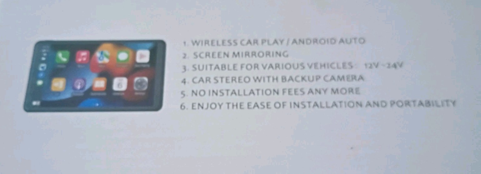 Portable Wireless Car Stereo & Media Player 7 in Screen, Camera, Charger, Holder