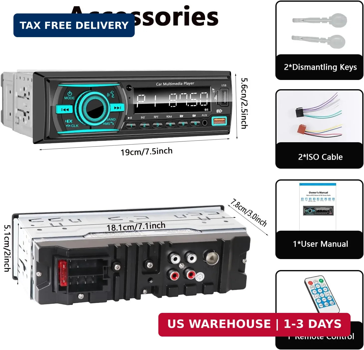 Single Din Radio Car Stereo Bluetooth,Radio Head Unit with FM/Dual USB/AUX/TF/EQ