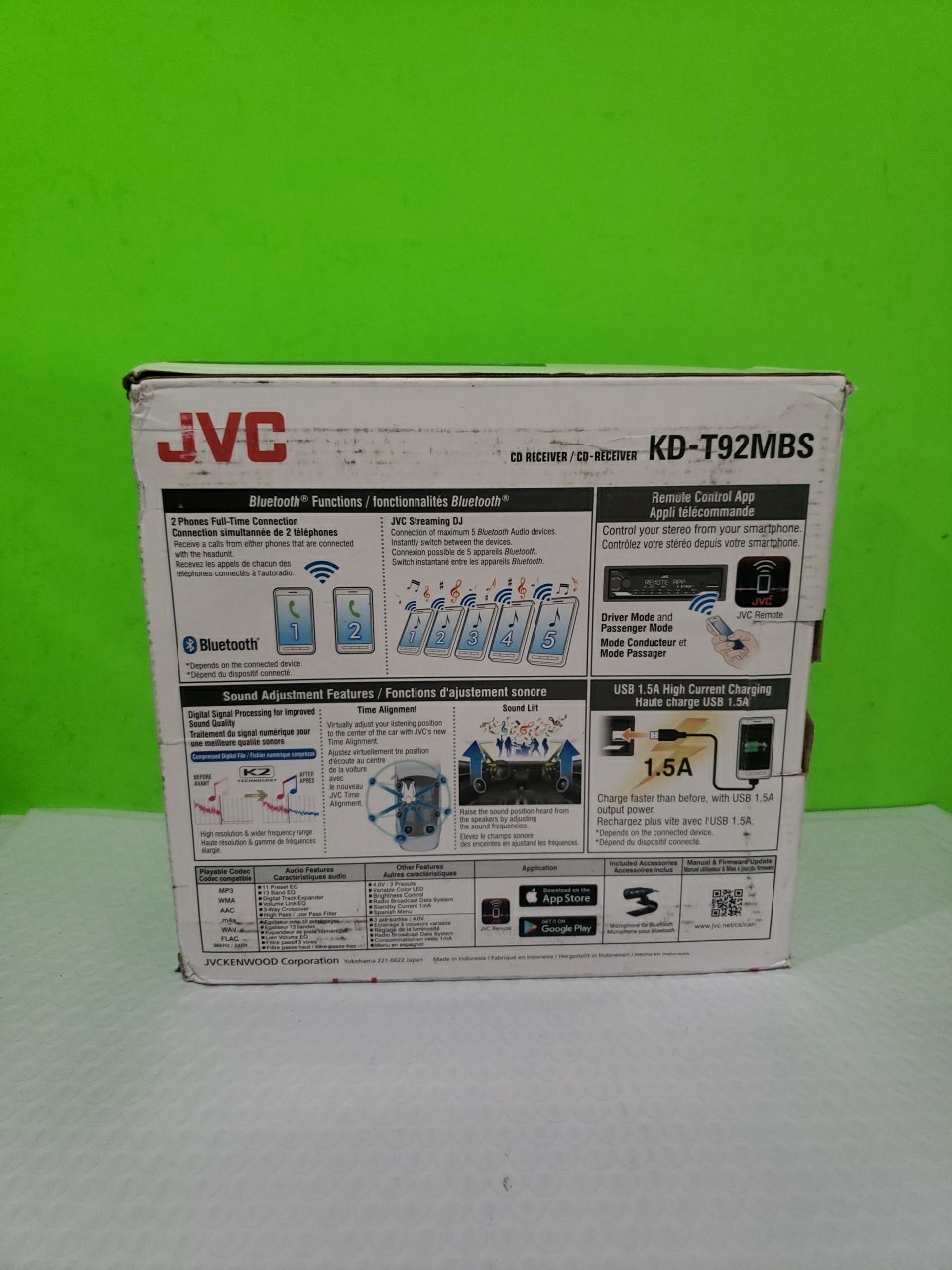 JVC KD-T92MBS 1-DIN AM/FM/CD Marine Car Audio Receiver w/Bluetooth, USB Open Box