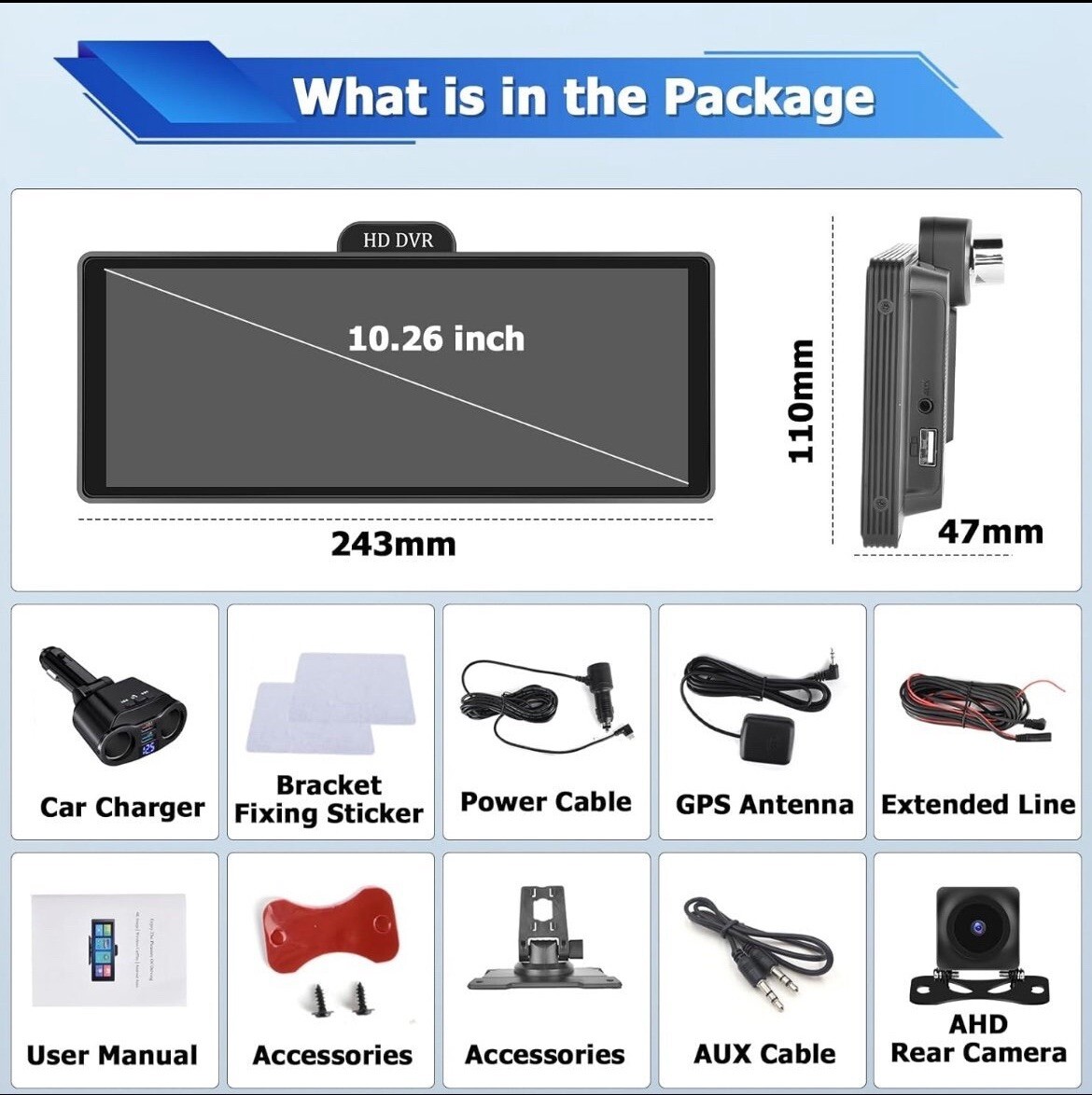 10.26 Inch Wireless Portable Car Stereo with 4K Dash Cam