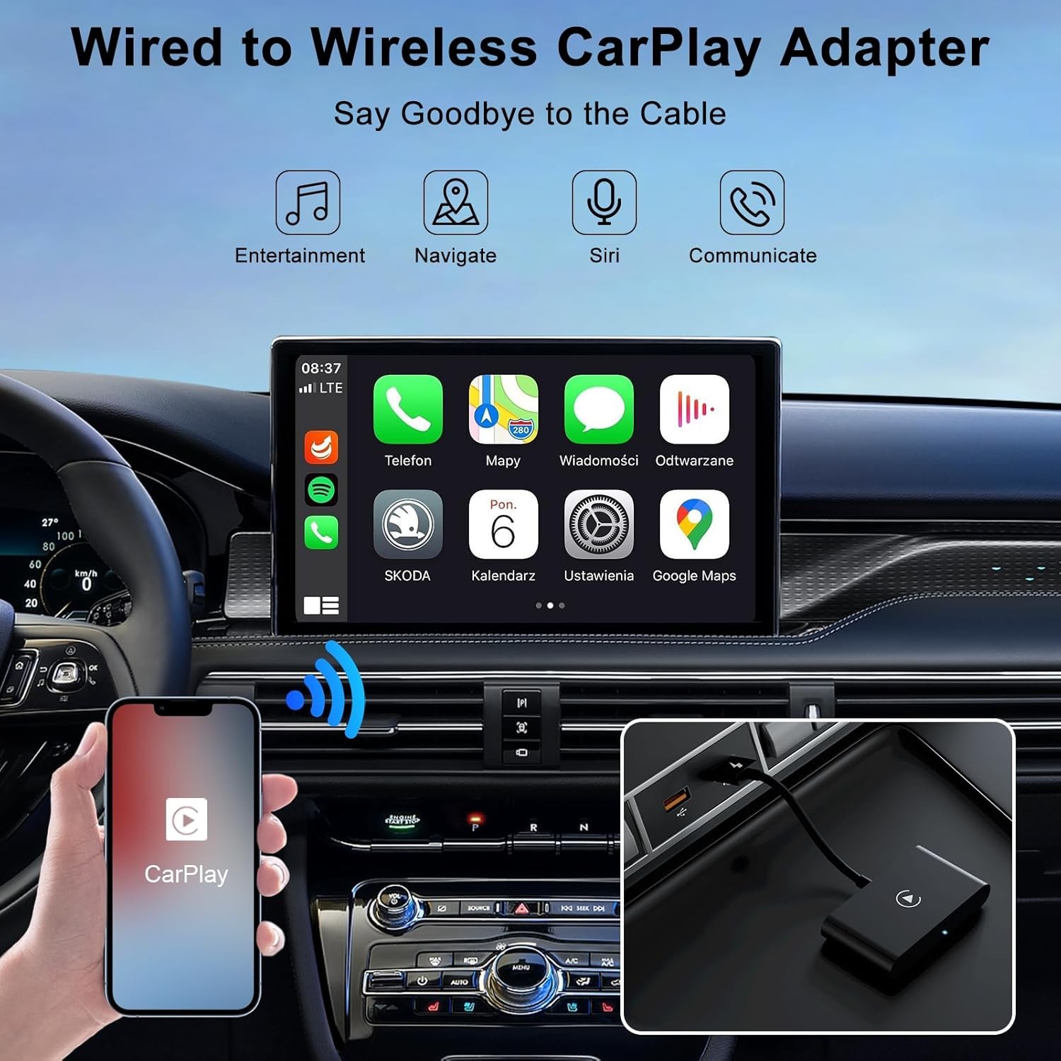 Wireless CarPlay Adapter – Open Box – 5.8GHz WiFi Auto-Connect Plug & Play