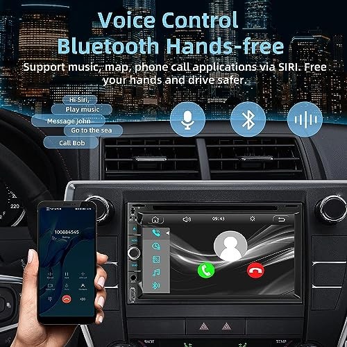 Double Din car Stereo with CD/DVD Player- CarPlay & Android Auto, Car Style-A