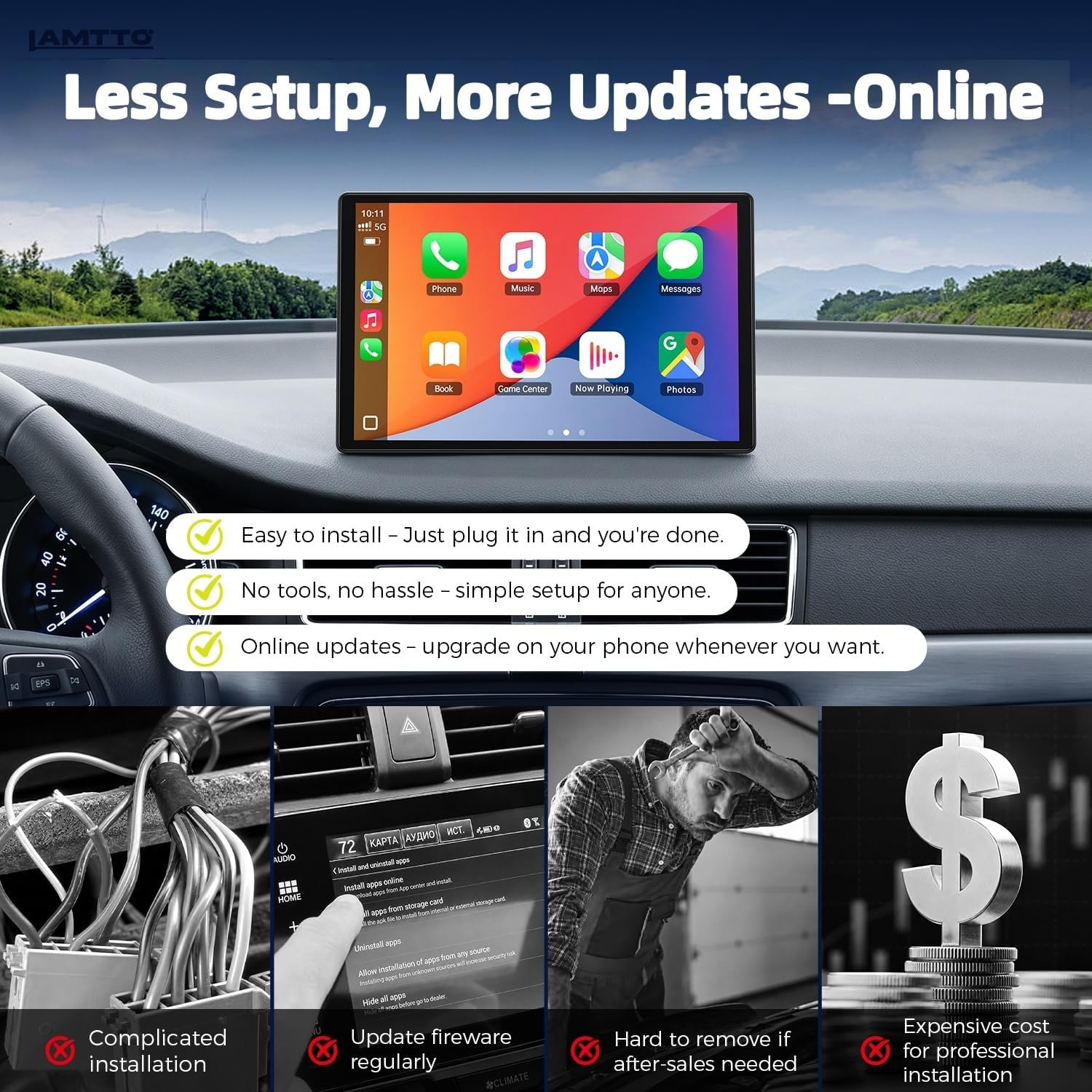 11″ Wireless Car Stereo with Apple Carplay & Android Auto,Portable Touch Screen