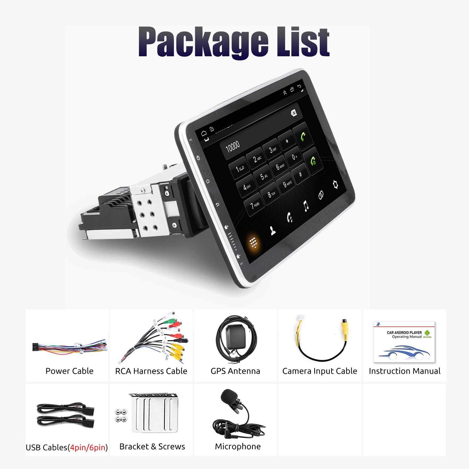 10.4″ Single 1DIN Car Stereo Radio Wireless Apple CarPlay/Android Auto Head Unit