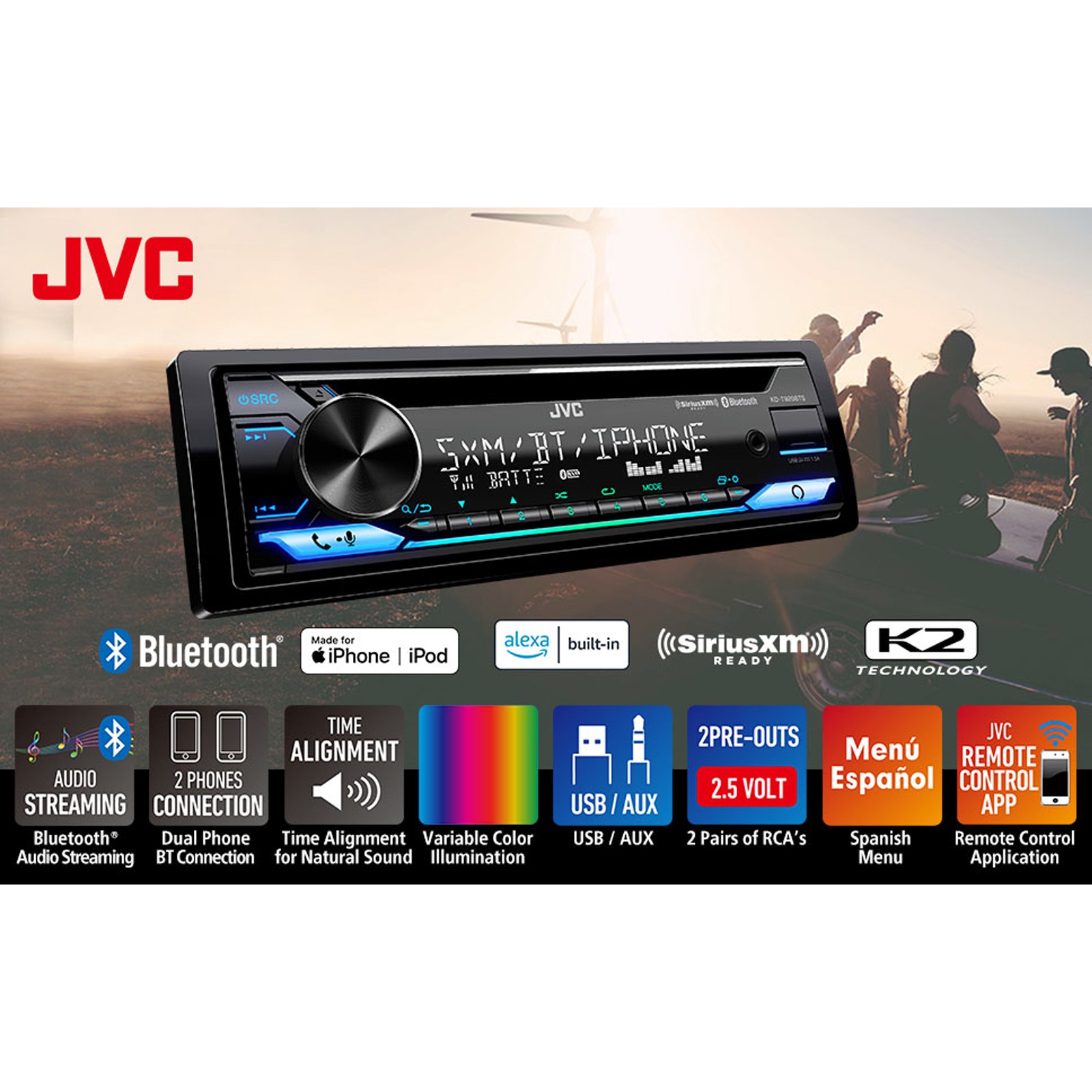 JVC KD-T920BTS Single DIN AM/FM Radio USB Bluetooth CD Player Car Receiver