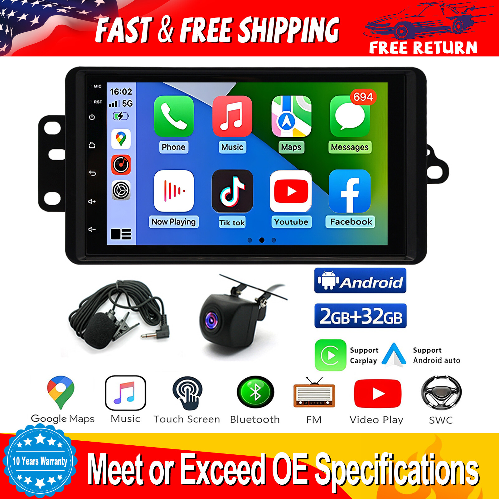 For 2004 2005 2006 Chevrolet Colorado Android 13 CarPlay Car Stereo Radio SWC BT