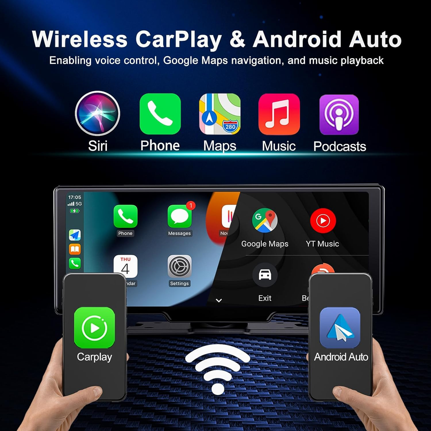 Portable 9.3-Inch Wireless Apple Carplay Screen for Car with Auto Brightness, 4K