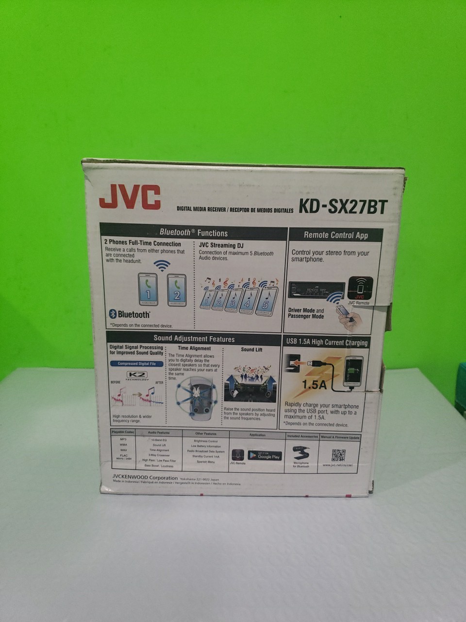 JVC KD-SX27BT Car Stereo with Bluetooth, 100W Digital Media Receiver, 1.5A New