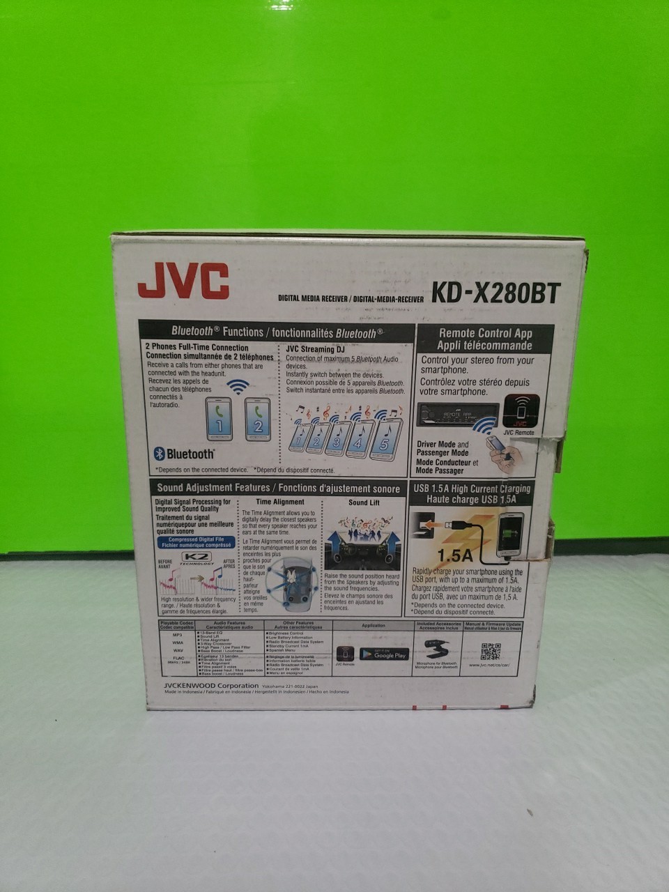 JVC KD-X280BT 1-Din Car Stereo Digital Media Receiver with Bluetooth Open Box