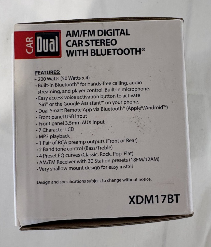 Dual Electronics XDM17BT Single DIN Car Stereo USB & Aux Input Bluetooth AM/FM