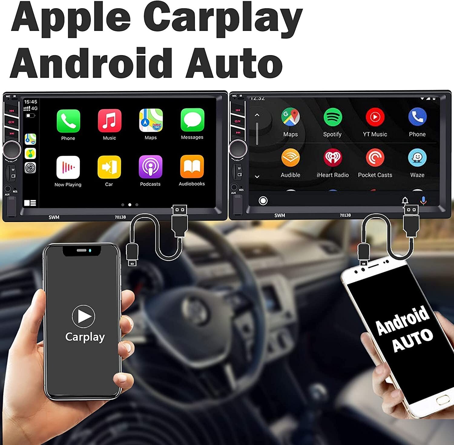 Double Din Car Stereo Apple Carplay/Android Auto Car Stereo with Bluetooth Backu