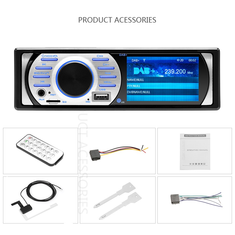 AUX 4×45W DAB+ 3 In MP5 1 Din USB TF Bluetooth Universal Car Stereo FM