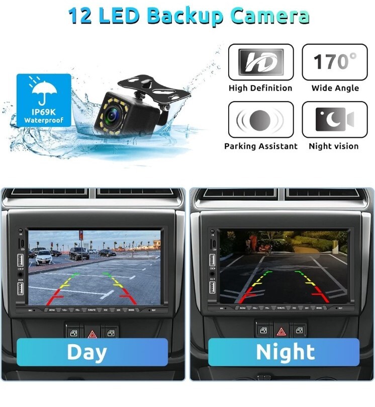 7″ 2 Din Car Radio Carplay Android Auto Car Stereo Bluetooth Mirror Link+Camera