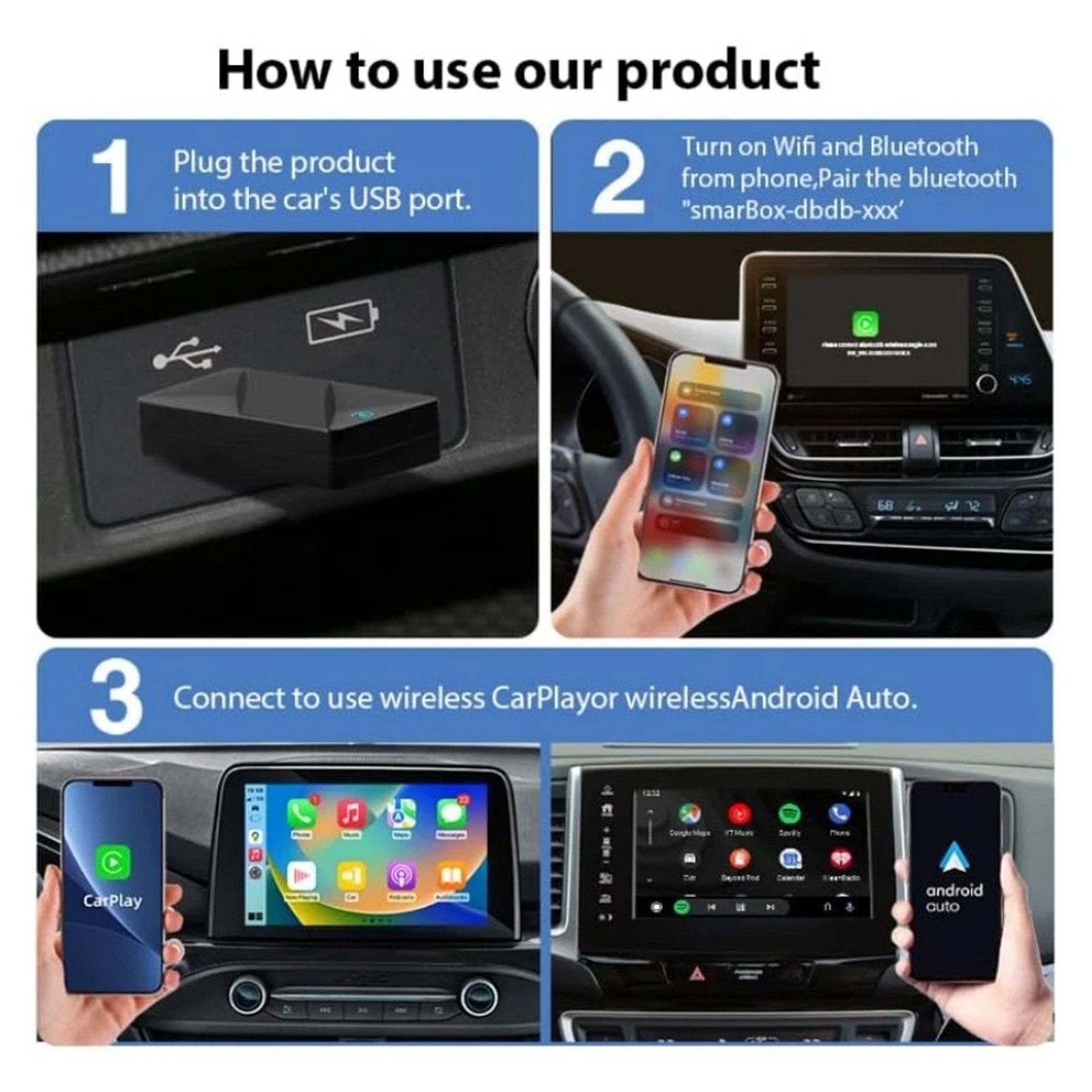 2 in 1 Carplay Wireless Adapter for iPhone Android USB Car Dongle Plug ＆ Play