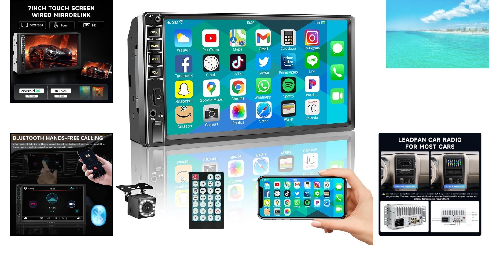 Bluetooth 7” Touchscreen Car Stereo with USB/SD/AUX – Enhanced Audio Experience