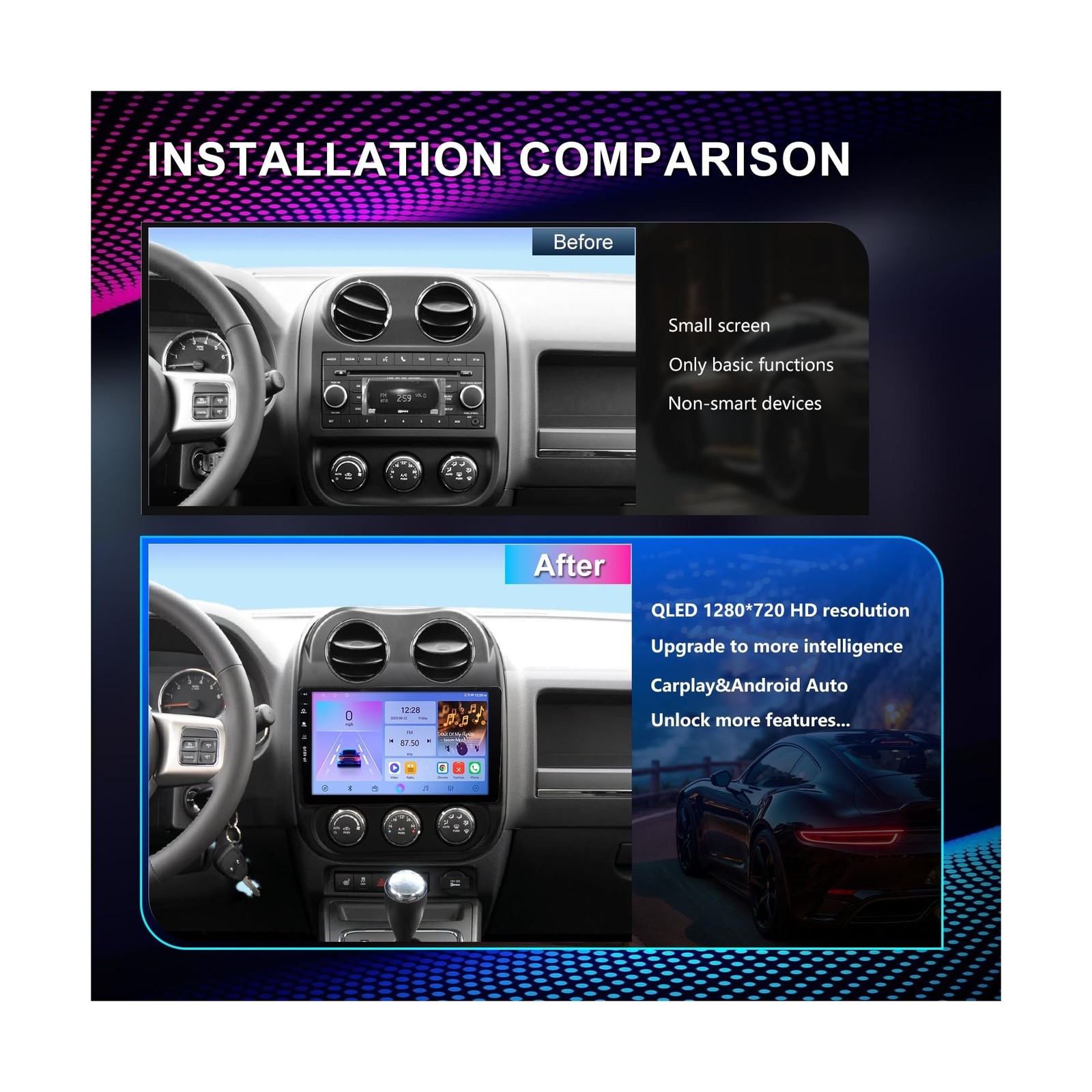 Car Radio Stereo for Jeep Compass Patriot 2010-2016,10″ Android 13 Touchscree…