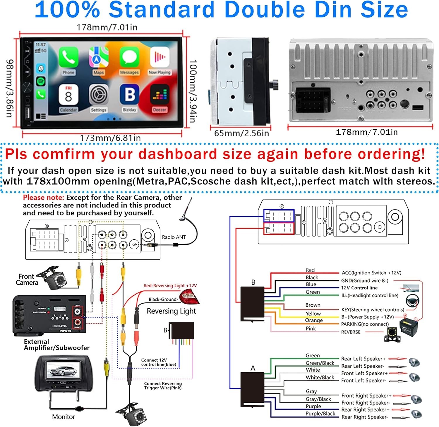 Double Din Car Stereo with Wireless Carplay and Wireless Android Auto,7 Inch …