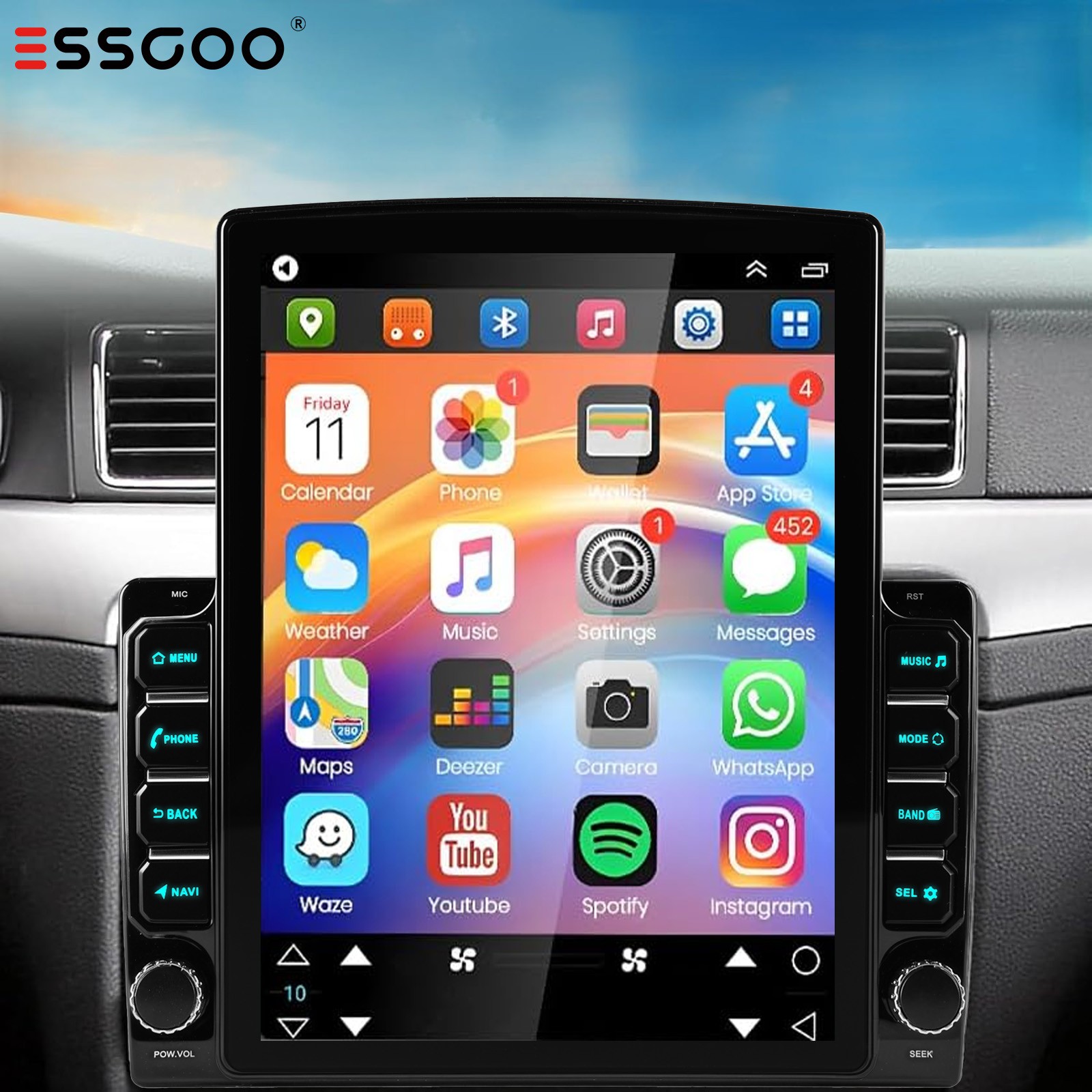 Android 15 Double Din 9.7″ Car Stereo Apple CarPlay Auto Radio GPS Navi WiFi FM