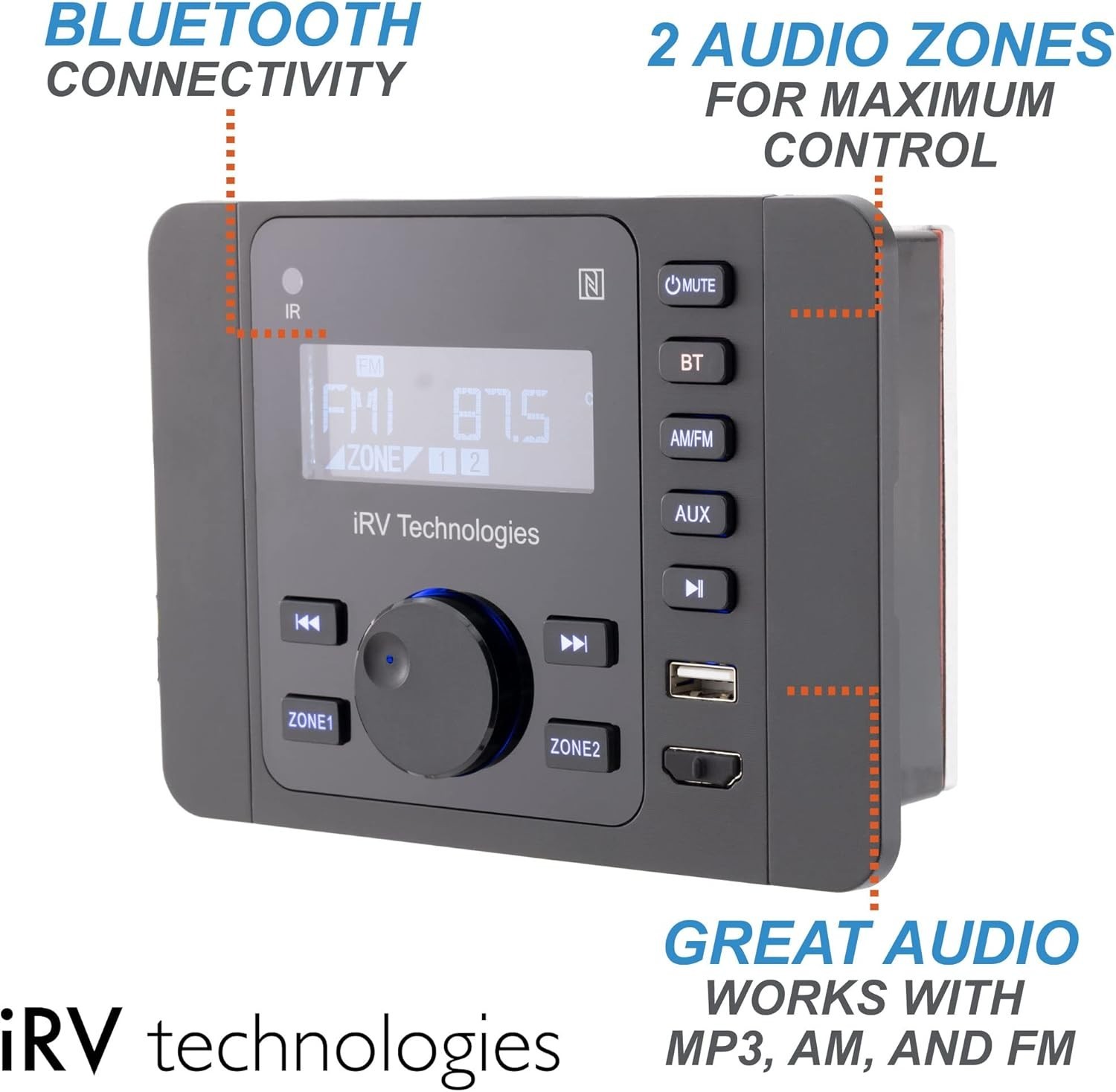 Car Stereo with Bluetooth,IRV Technology Wireless RV Radio,Supports HDMI in&O…