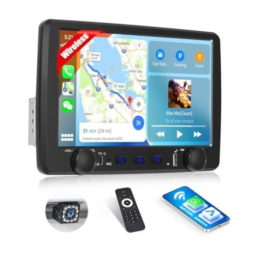 Single Din Car Stereo with Wireless Carplay&Android 9 Inch with Carplay&Button