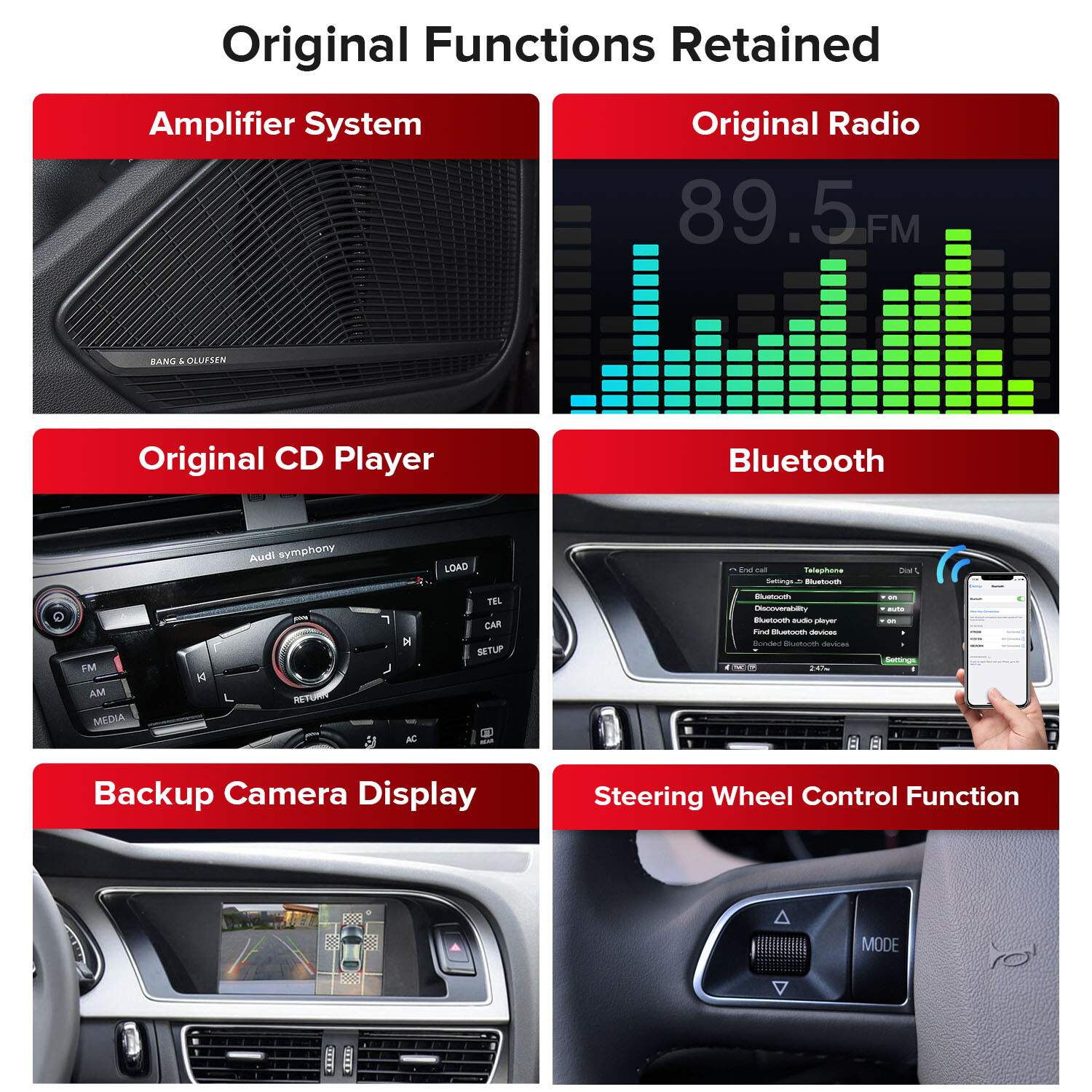 For Audi A4 A5 LHD 12.3″ Android Radio Player Wireless CarPlay IPS Screen 4G 64G
