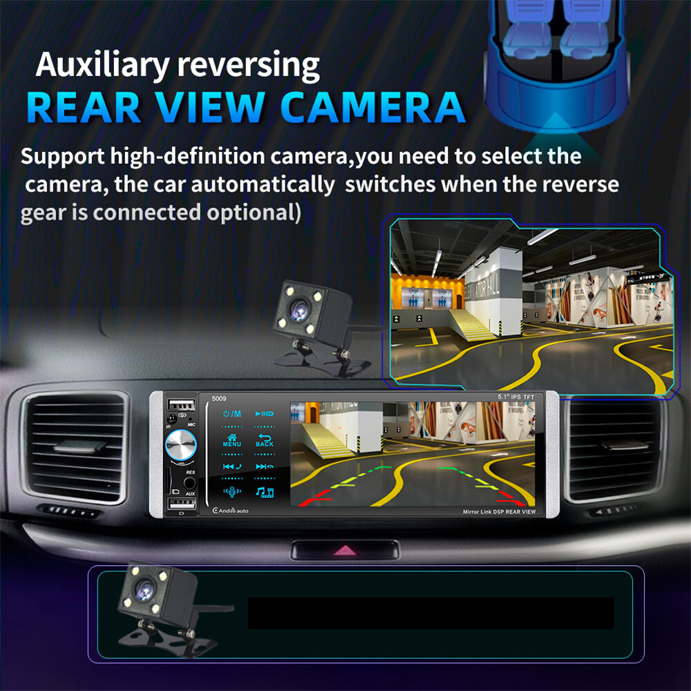 5.1in 1DIN Car Stereo Radio Touch Screen Bluetooth MP5 Player Carplay USB Camera