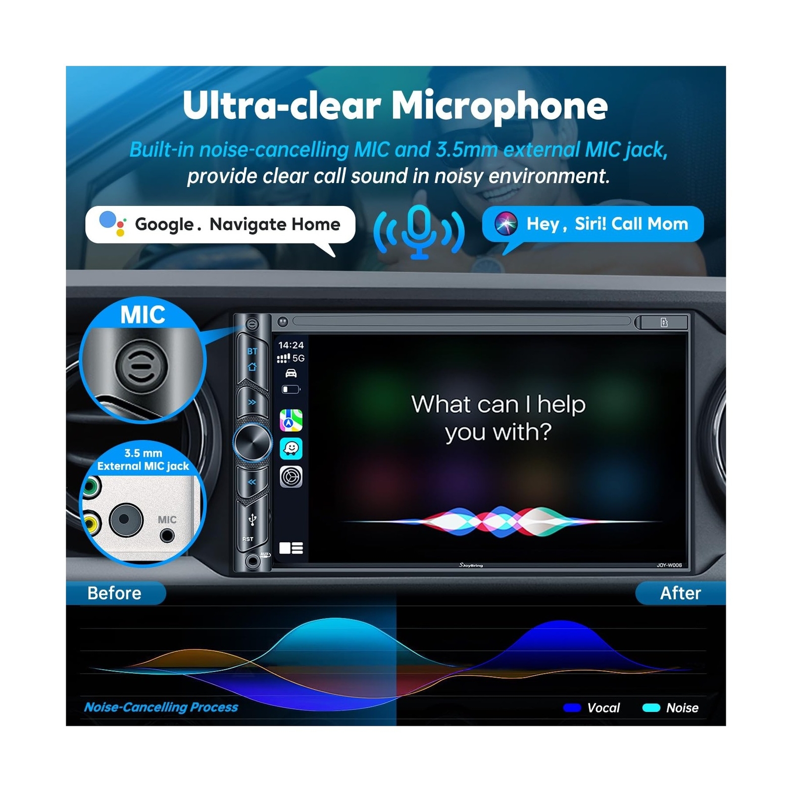 Upgrade Wireless Double Din Car Stereo with Carplay, Android Auto, Bluetooth,…