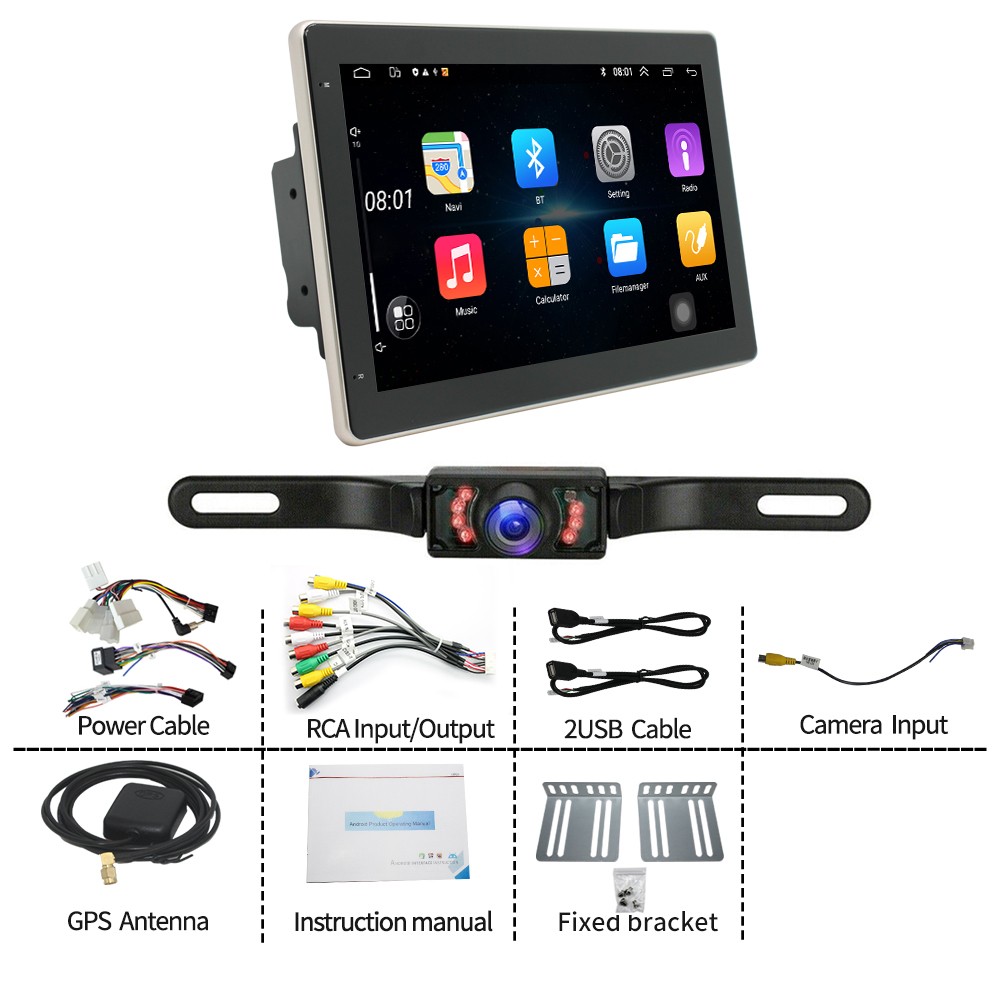 10.1″ Rotatable Double 2 Din Car Stereo Radio Android 13.0 GPS Navi WiFi 2+32G