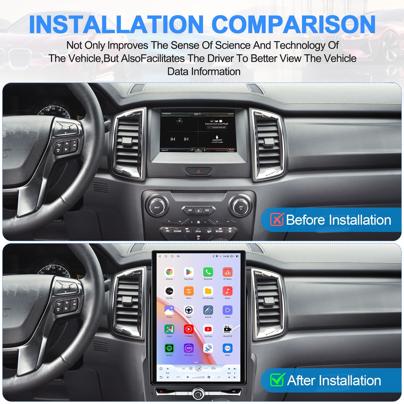 14.5″ Car Radio Stereo Head Unit Carplay GPS Navi 128G For Ford Ranger 2015-2022
