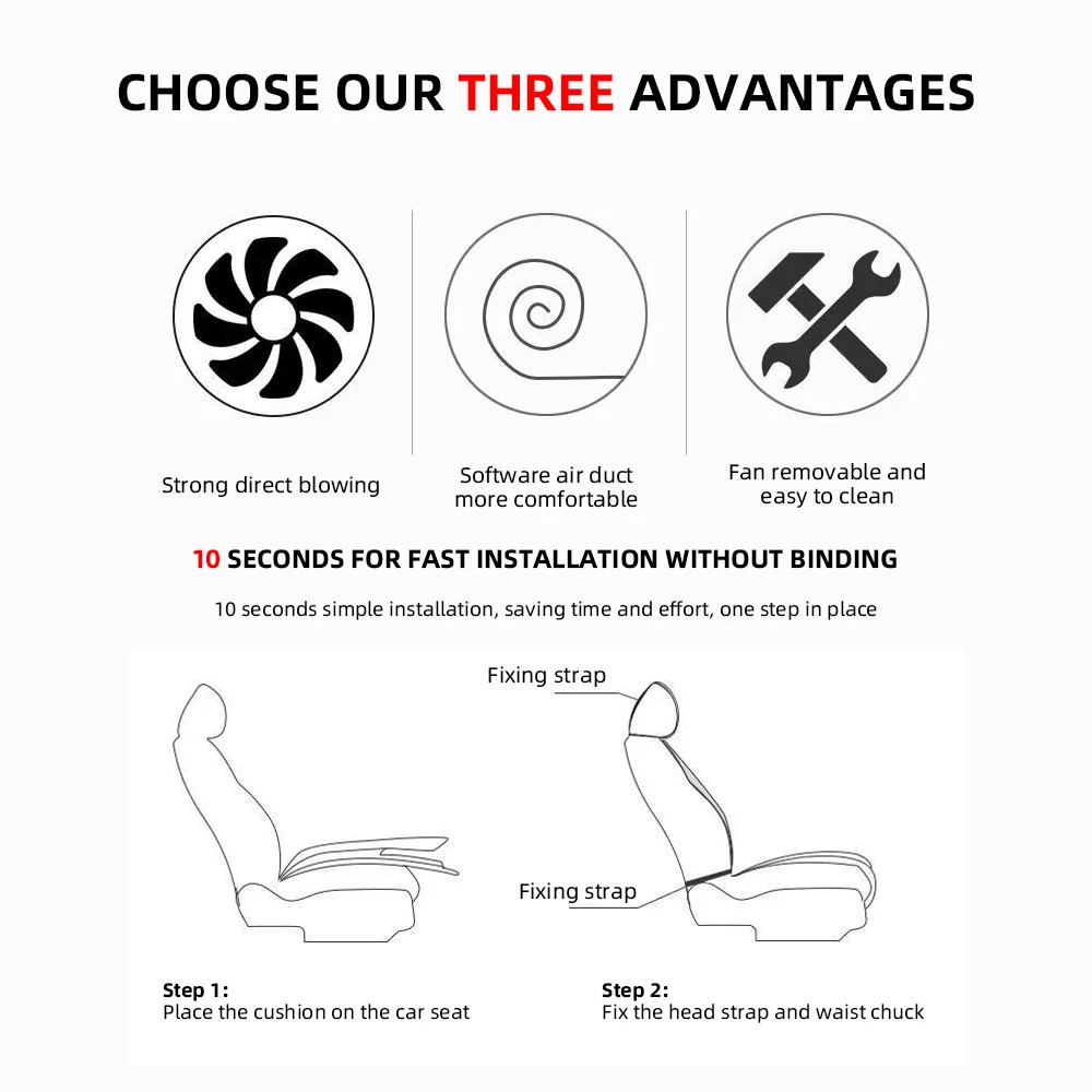 Universal Car Summer Cool Air Seat Cushion 12V/24V USB Charging Breathable Car S