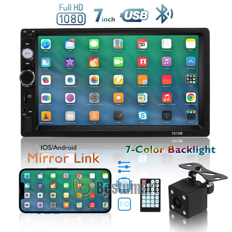 Double 2Din Android 10 7” 1080P Car Stereo Radio GPS Navi Wifi Quad-Core Player