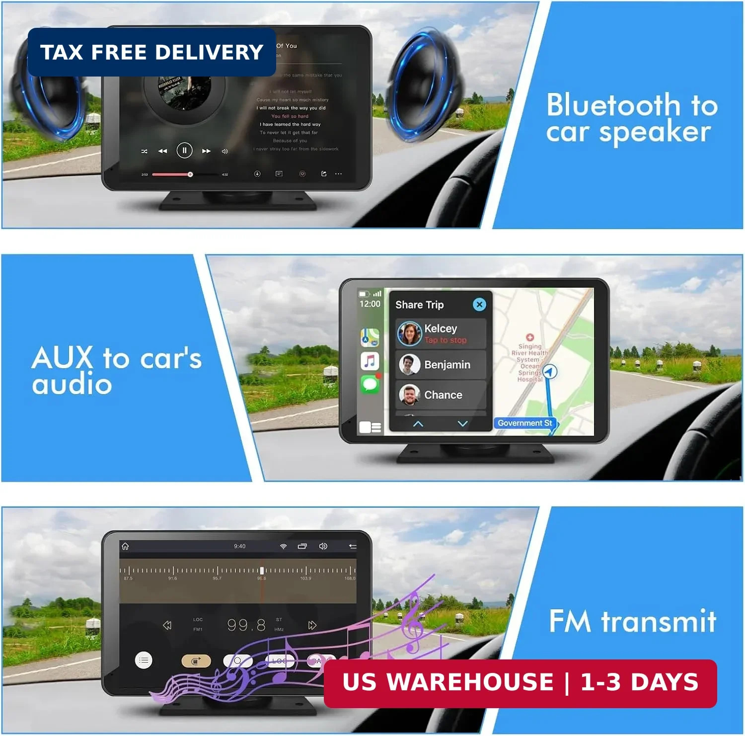 7″ Equipo de sonido para coche de doble DIN con pantalla táctil inalámbrica FAST
