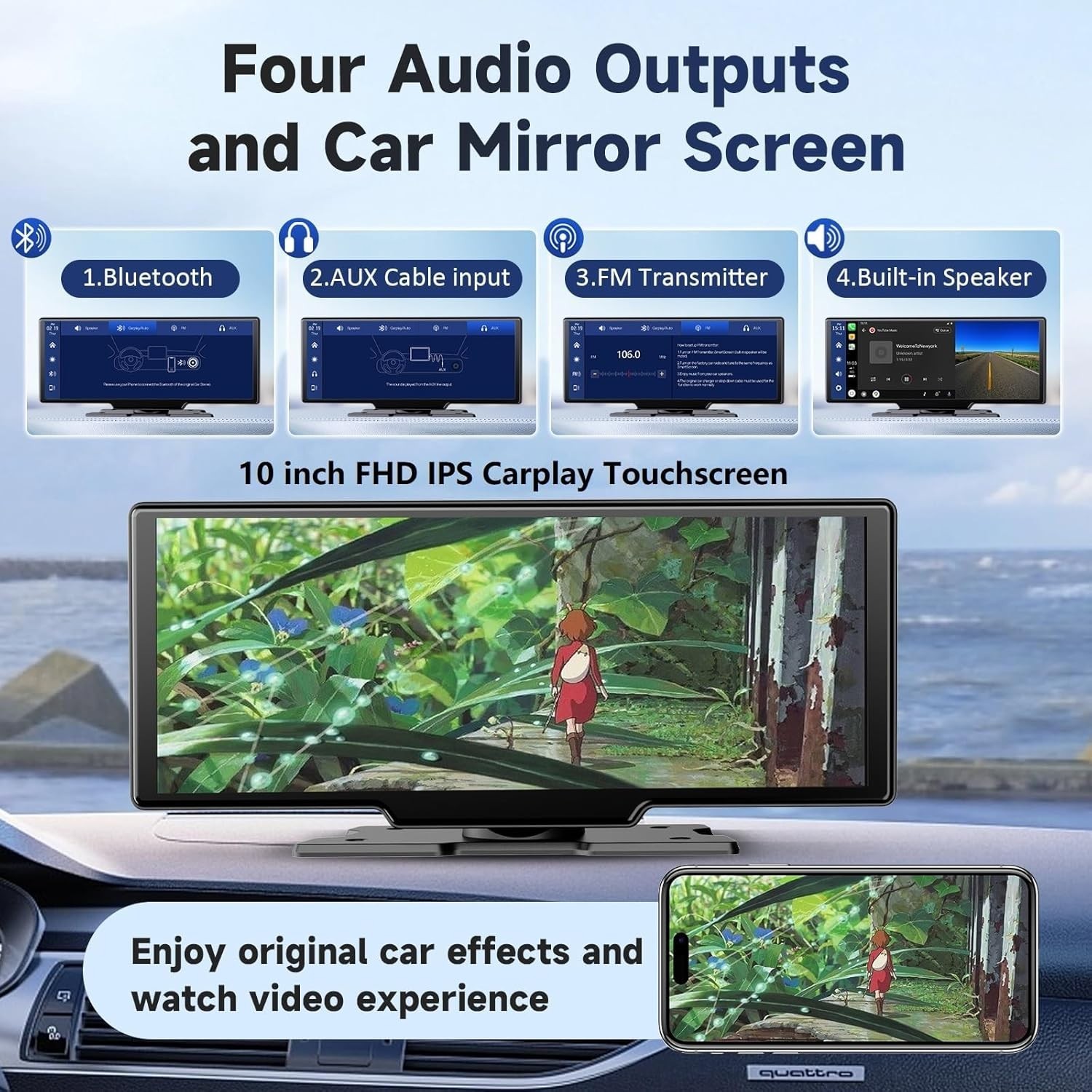 10.26-Inch Wireless CarPlay Screen with 4K Dash Cam & Bluetooth Connectivity