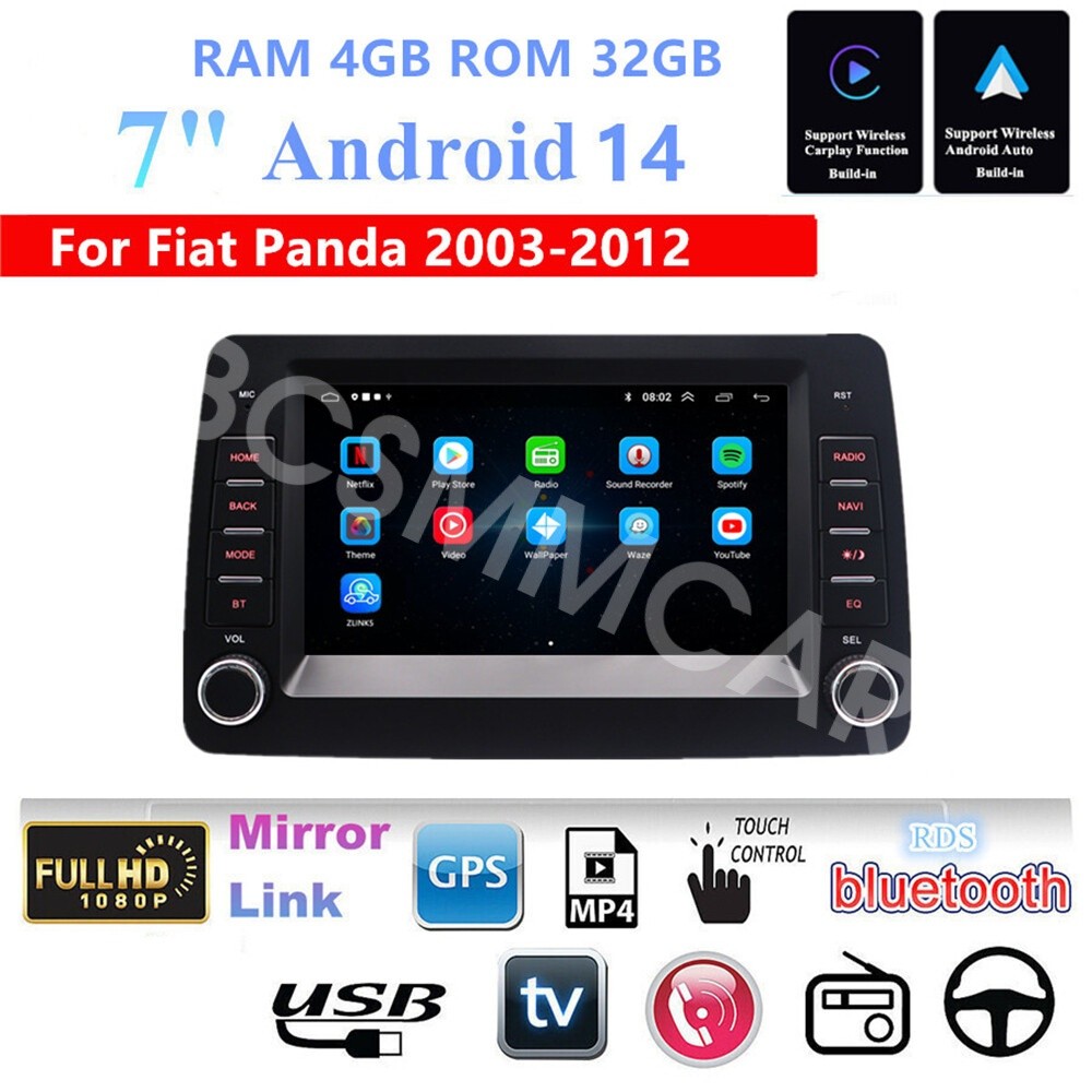 Car Touch Screen Player Radio GPS SWC W/Rear Camera Fit For Fiat Panda 2003-2012