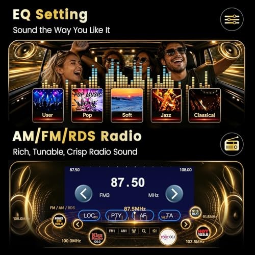 9.5″ Single Din Car Stereo with Bluetooth & HD IPS – CarPlay & Android Auto