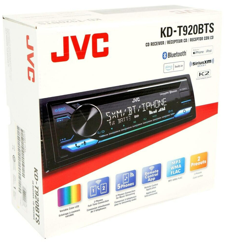 JVC KD-T920BTS Bluetooth CD Player Android iPhone Pandora AM FM XM USB Aux 4-Ch