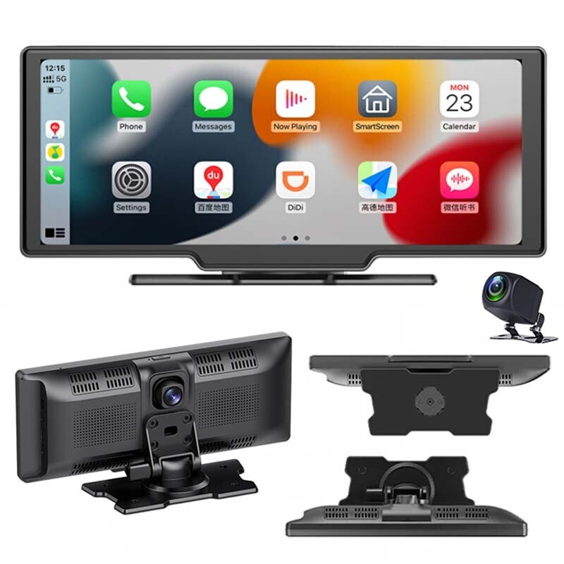 Portable Wireless Carplay 10″ Car Stereo Dash Rear Camera Bluetooth Touch Screen